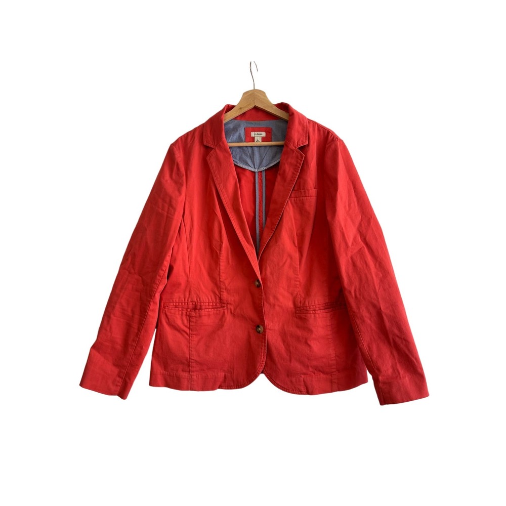 LL Bean VINTAGE Womens stretch blazer 99% cotton Coral tortoise shell button L